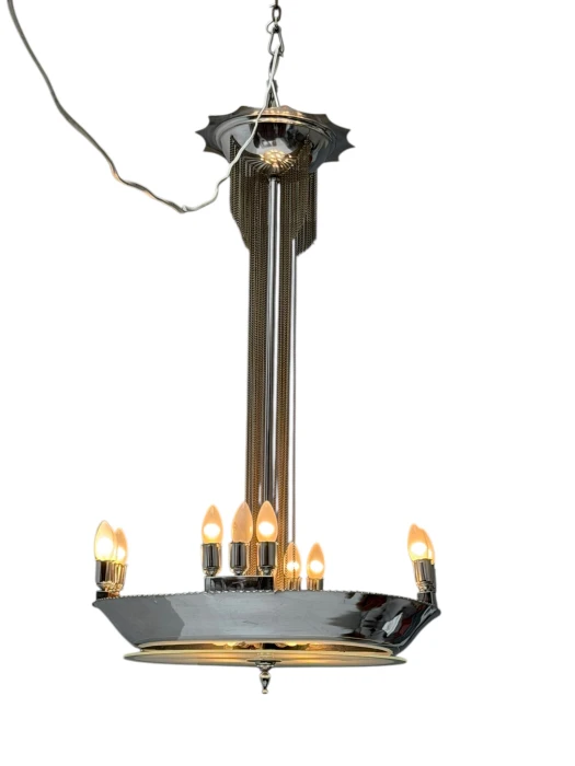 Art Deco Chandelier, Chrome & Glass, Dutch Design, 1930s